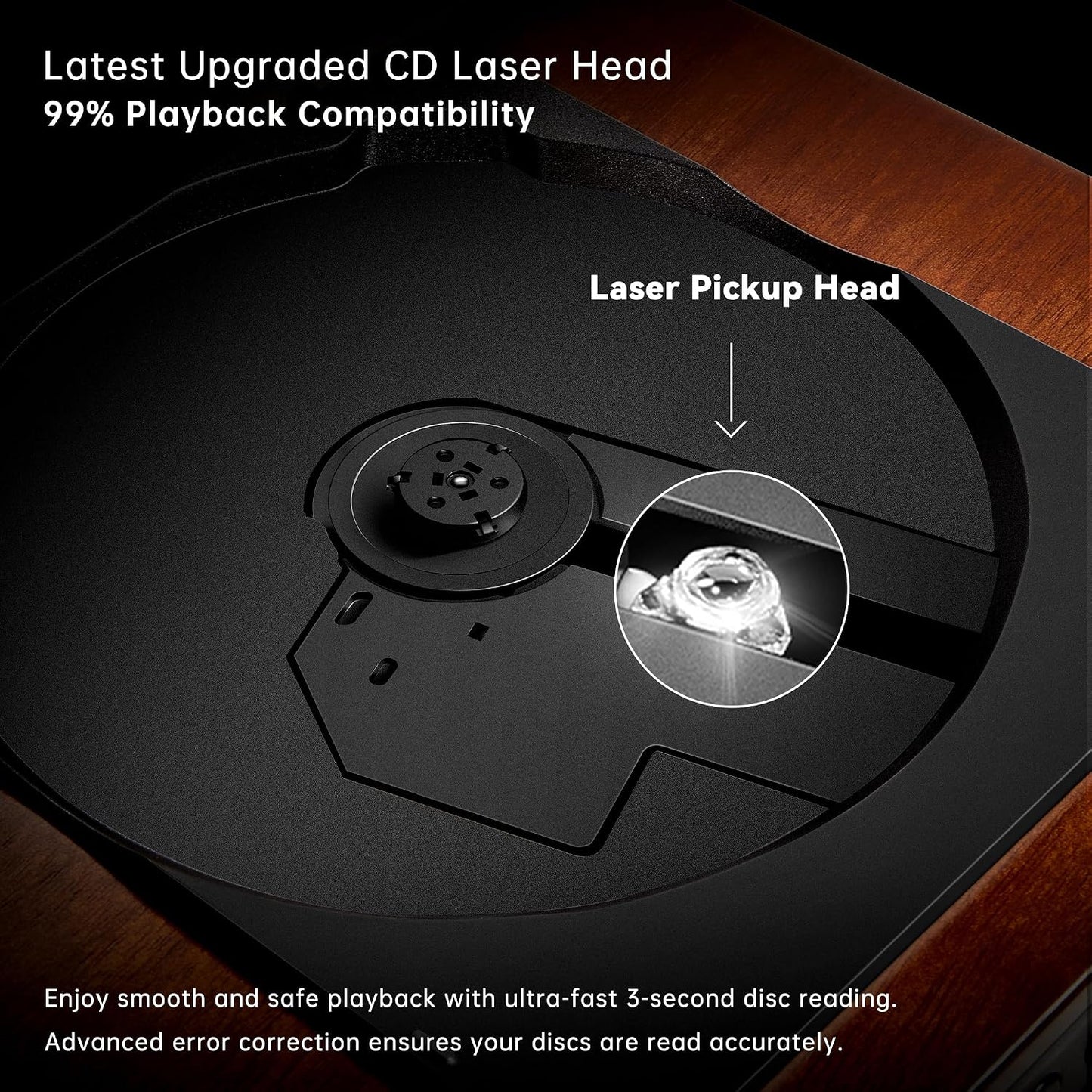 K10 Wooden Retro CD Player for Home, Bluetooth CD Player with Dual Speakers & Deep Bass Sound, Rechargeable Portable Music Player with AUX & Optical Output, Remote Control, Vintage Home Audio