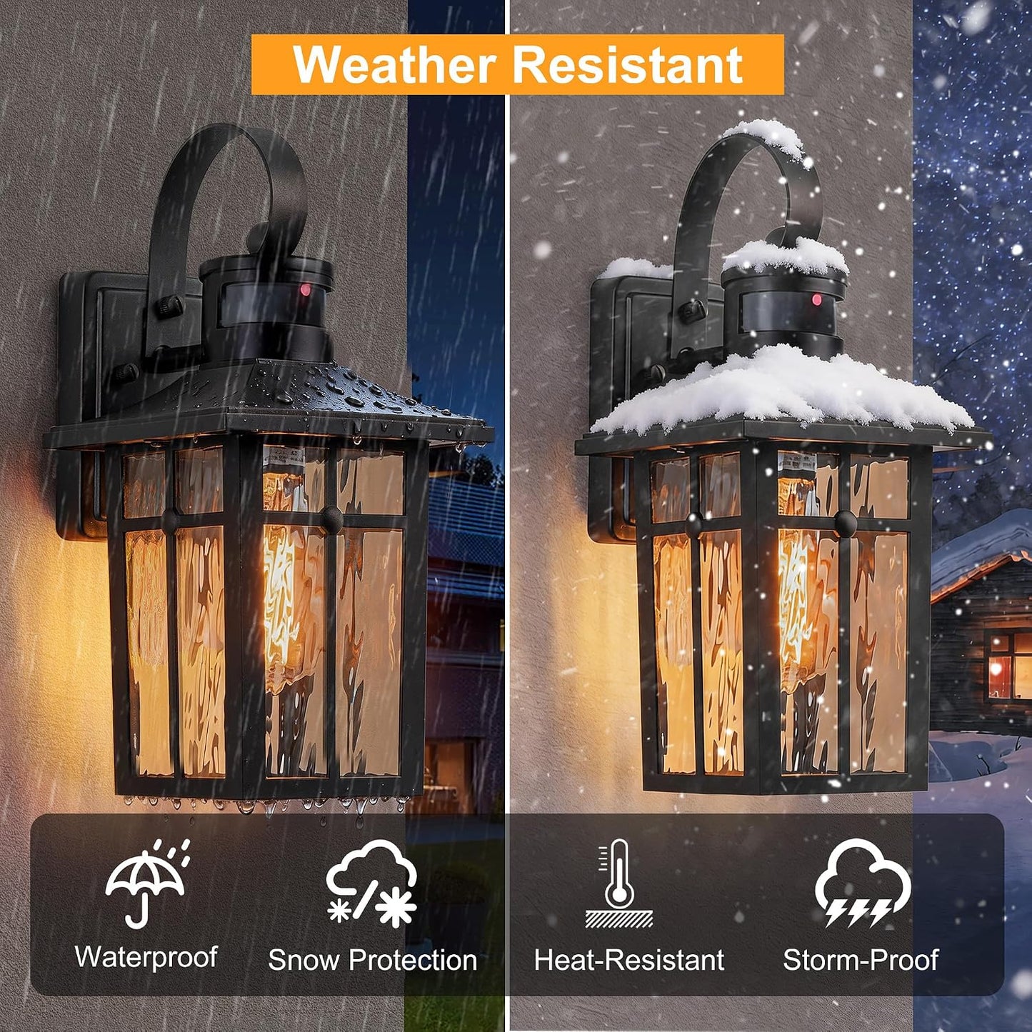 Aluminum Motion Sensor Outdoor Wall Sconces with Ripple Glass, 2P