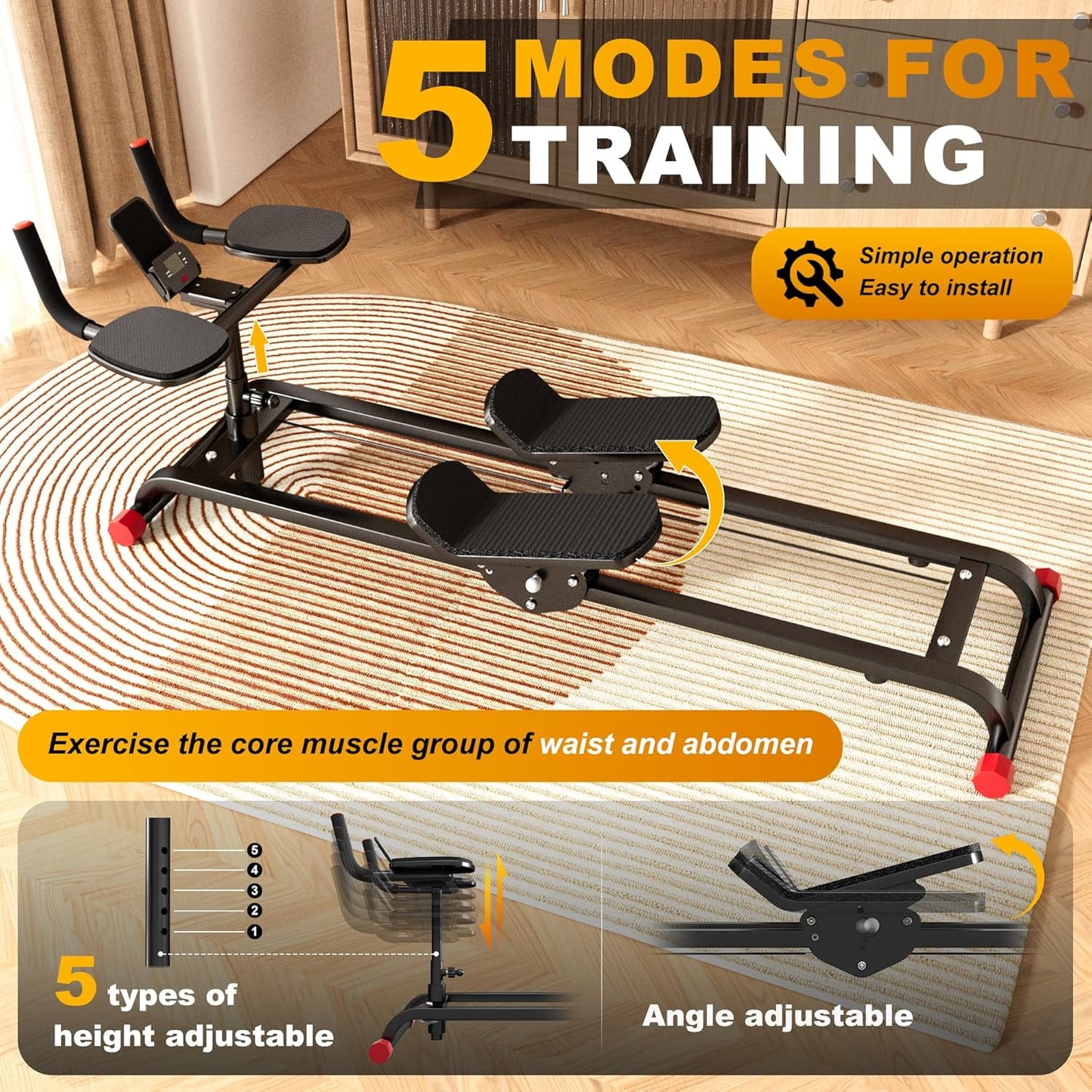 Spine Twist and Stretch Trainer, Ab Machine, Extended Track Ab Trainer Machine, Low-Impact Home Gym Workout Equipment for Waist Toning, Leg Stretchin Core Activation Abdominal Trainer Black 49.4in