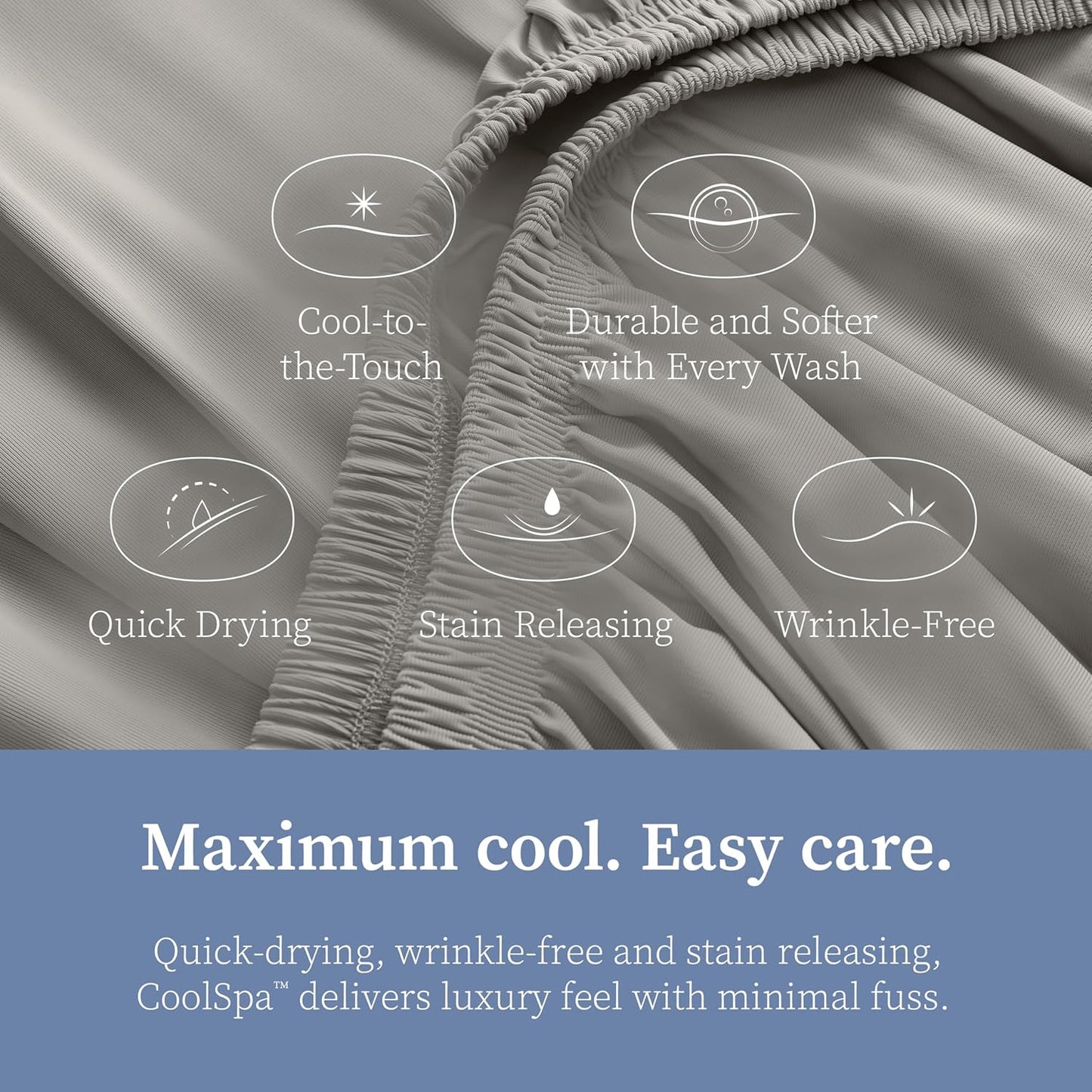 CoolSpa Cooling Bed Sheets, 3 Piece Twin Sheet Set, Dove Grey Breathable, Cooling and Super Soft Sheets, Luxur