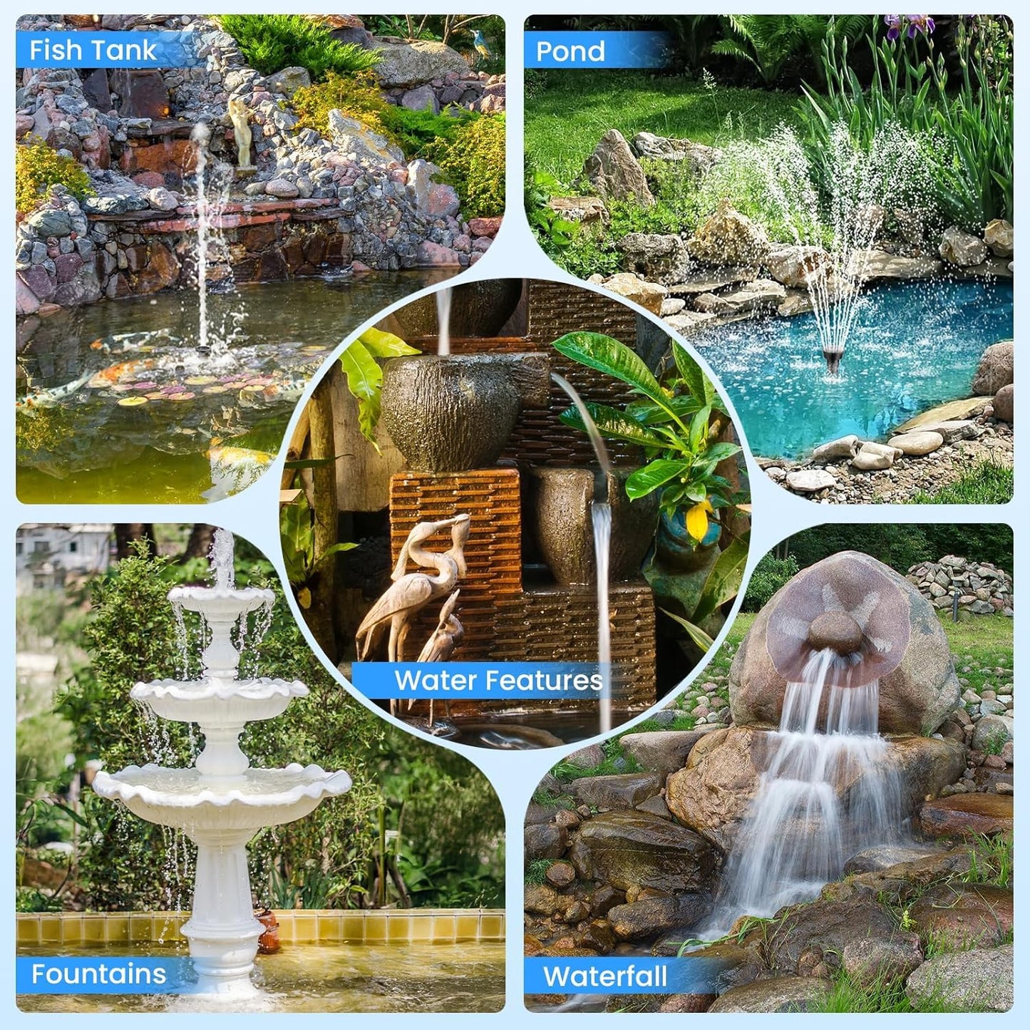 POPOSOAP 40W Solar Fountain Pump with Pond Filter, Solar Pond Filter with Adjustable Flow, Pond Filters for Outdoor Ponds Pool Waterfall Koi Pond Water Features