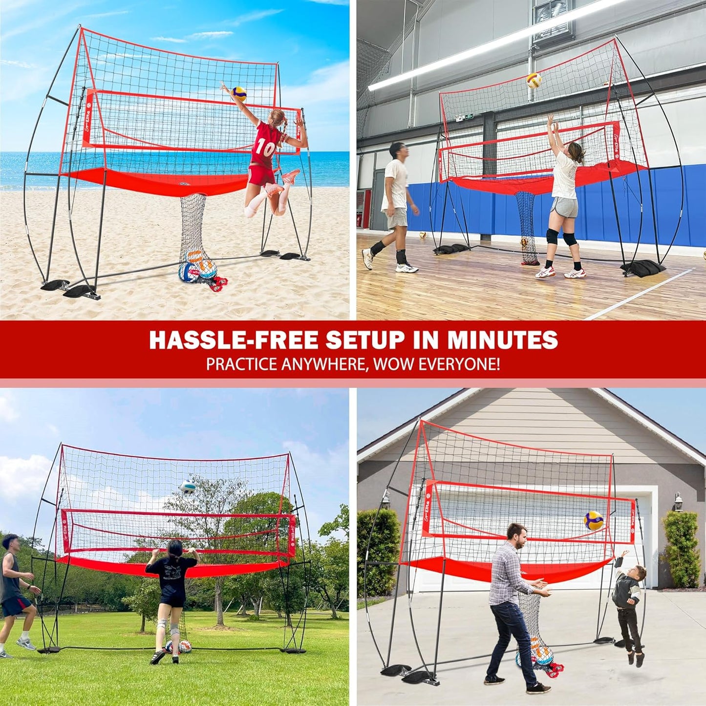 JOLORLY 12x11 ft Large Volleyball Practice Net Station with 5 Adjustable Heights for Backyard, Outdoor, Indoor Training Equipment System Freestanding