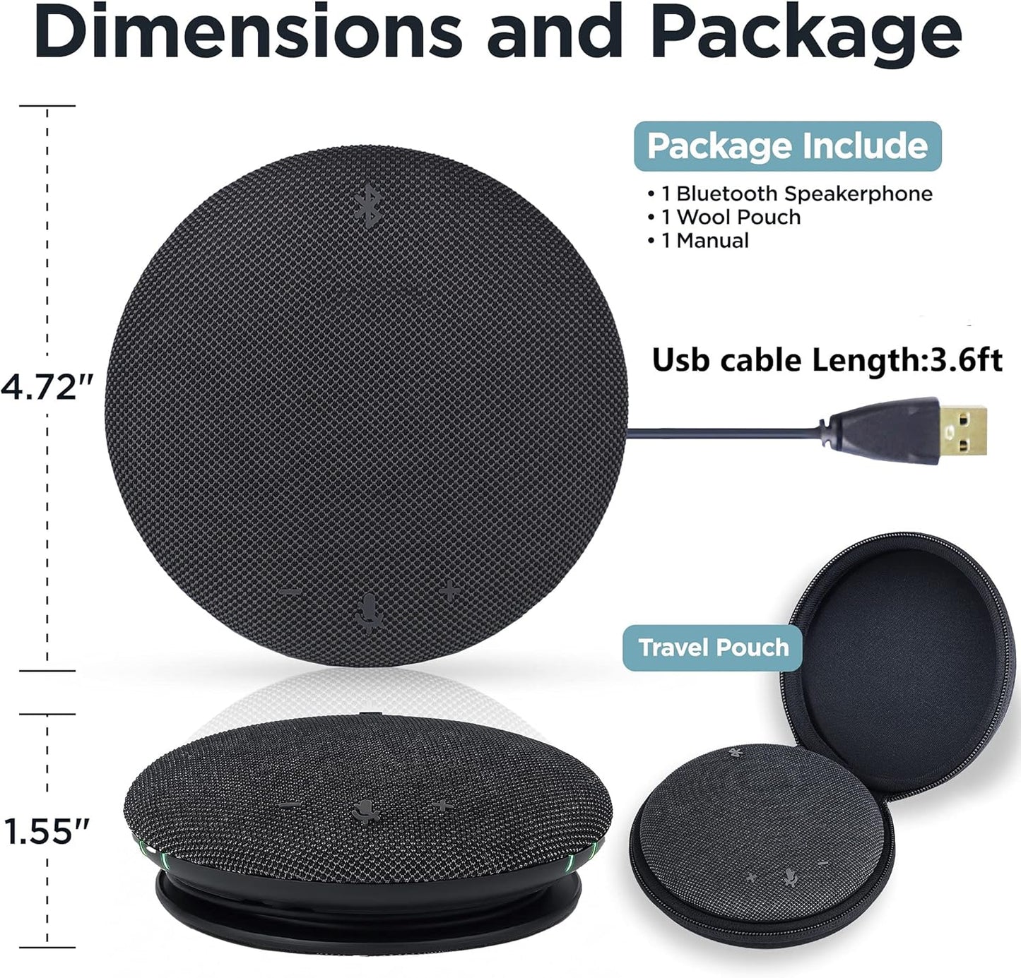 INNOTRIK Bluetooth Conference Call Speaker | 360-Degree Voice Pickup & Conference Room Omnidirectional Microphone | USB Bluetooth Speakerphone