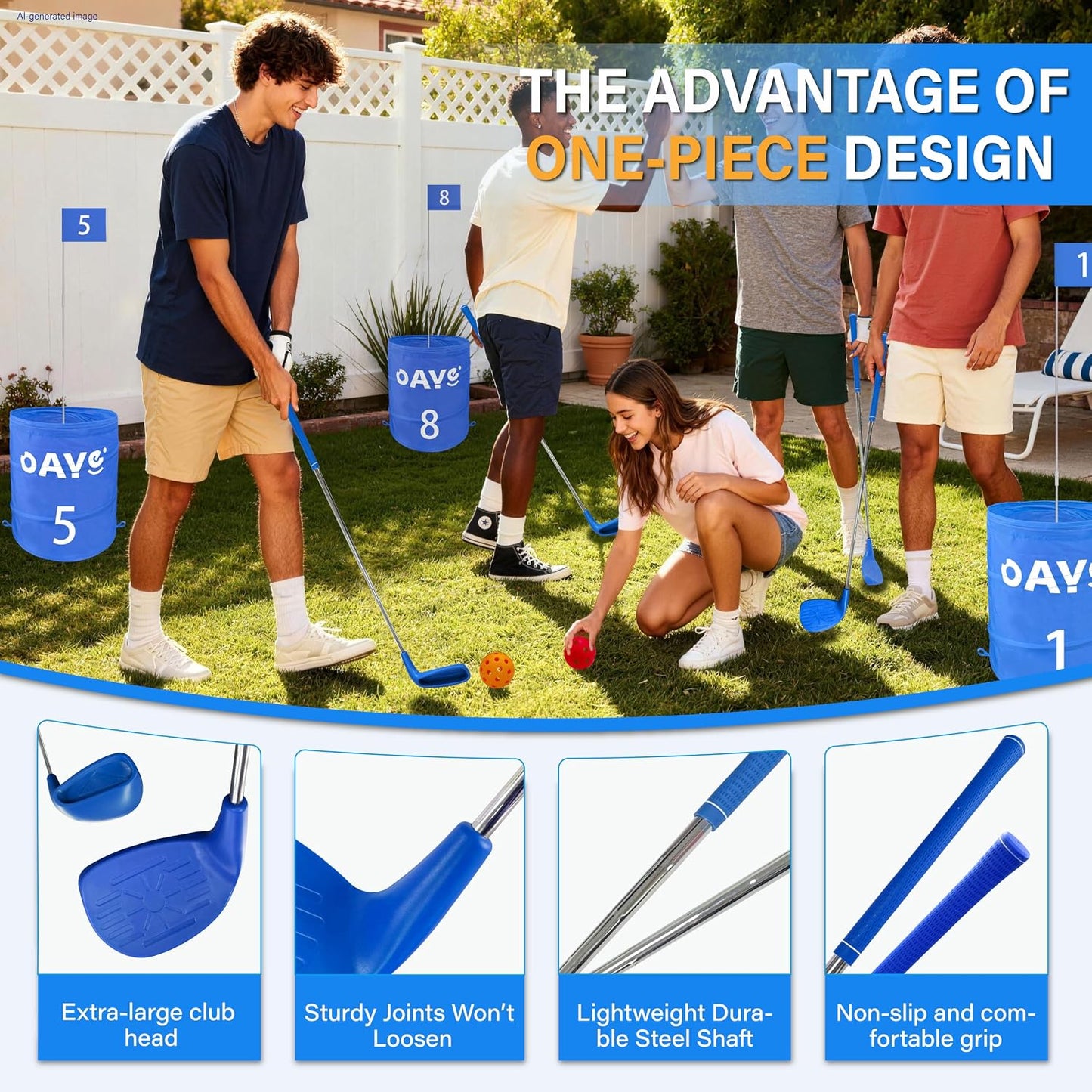Backyard Golf Game Set, 9 Hole Lawn Golf with Clubs(4R1L) & Carry Bag | 35.5" One-Piece Clubs, Multi-Surface Play: Outdoor, Lawn, Park, Beach, Yard. Golf Fun for Adults, Amateur & Family