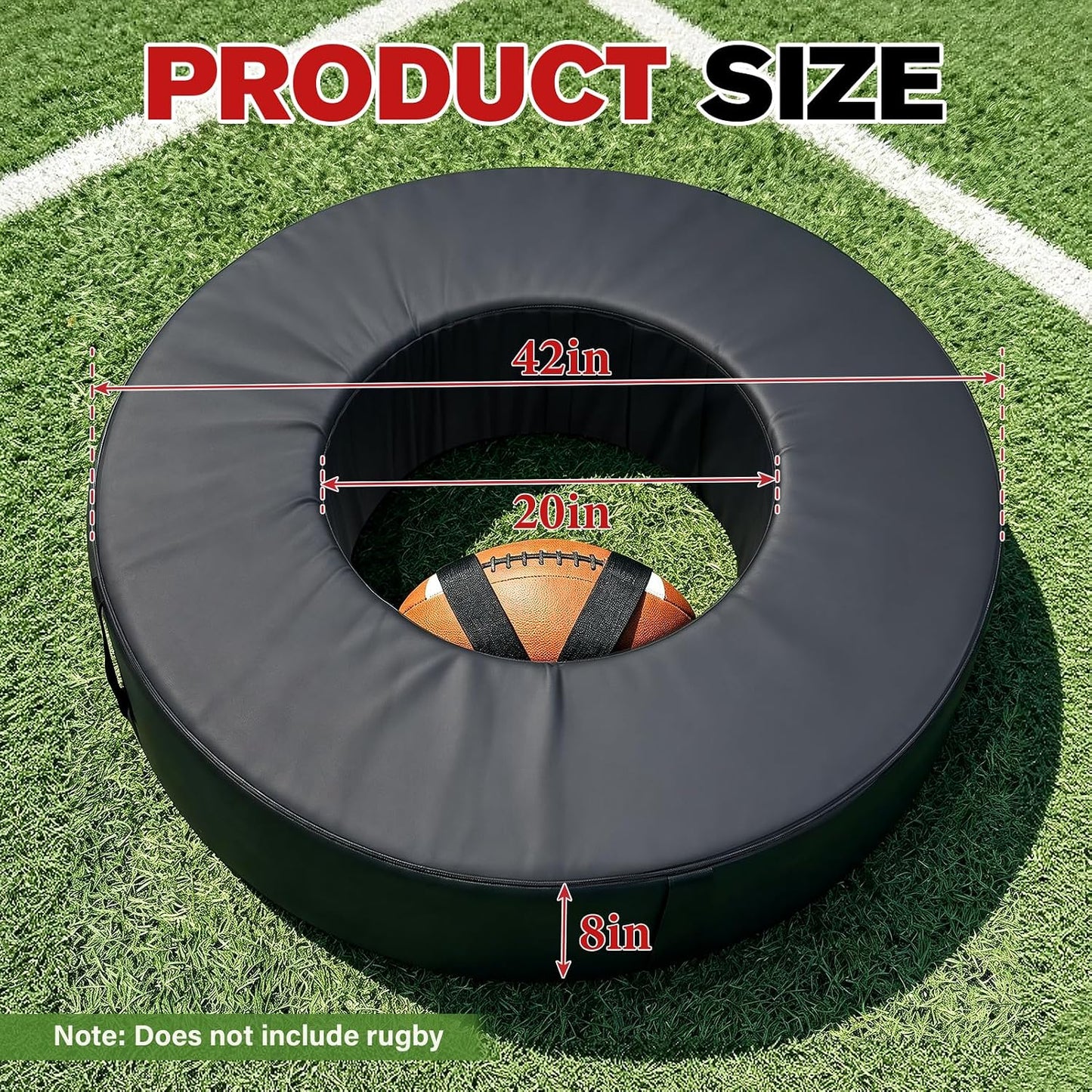 42 in Football Tackle Wheel with Heavy Duty PU Leather Cover | High-Density Foam Tackle Ring with Portable Handle Waterproof Tackling Dummy for Youth Practice Black