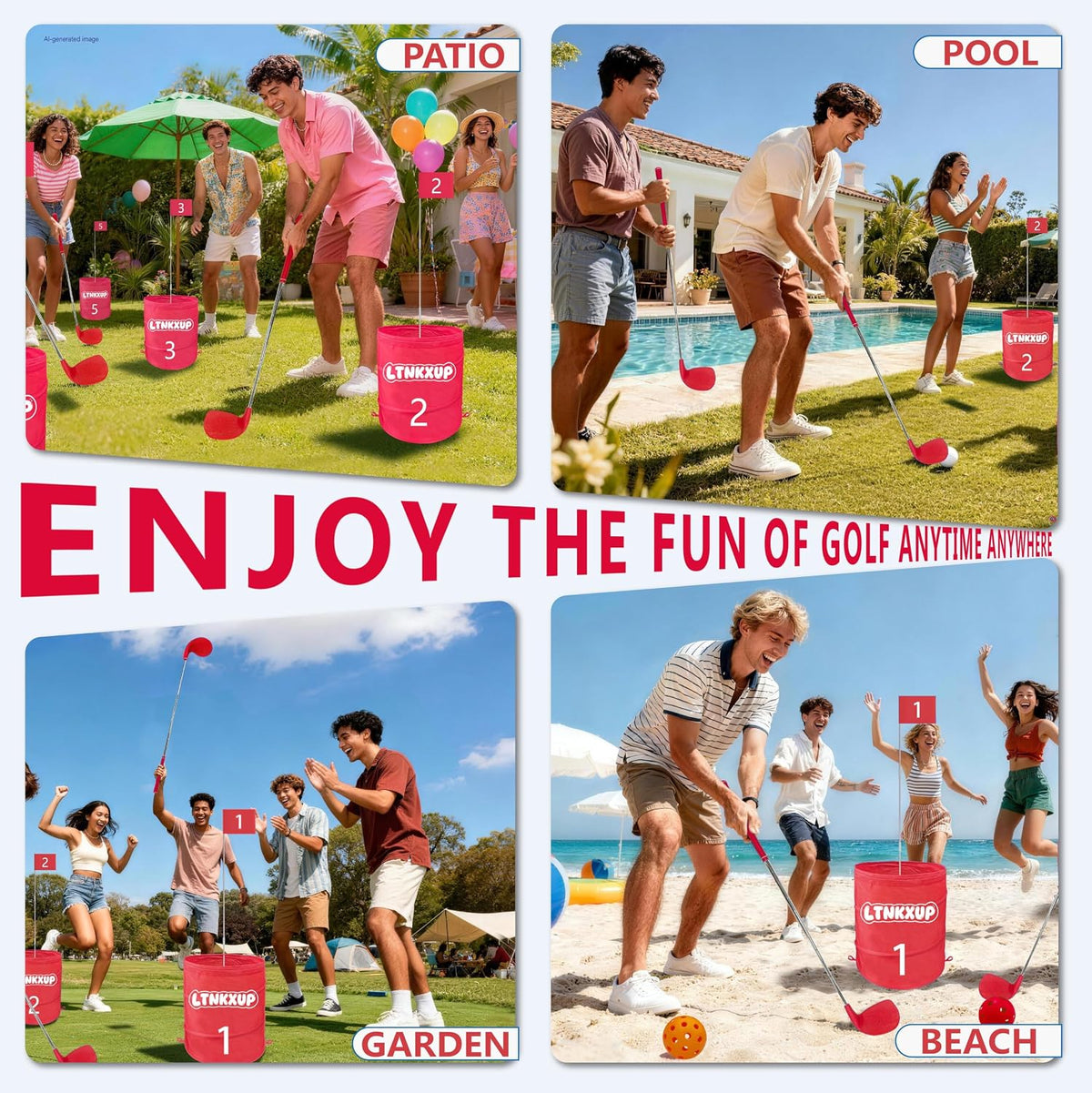 6-Hole Portable Golf Game Set with 3 Right Clubs, Carry Bag