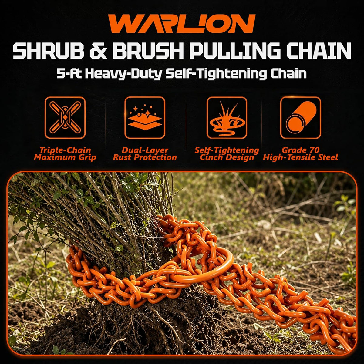 WARLION 5ft Heavy Duty Brush Puller Chain, Triple-Chain Root Extractor