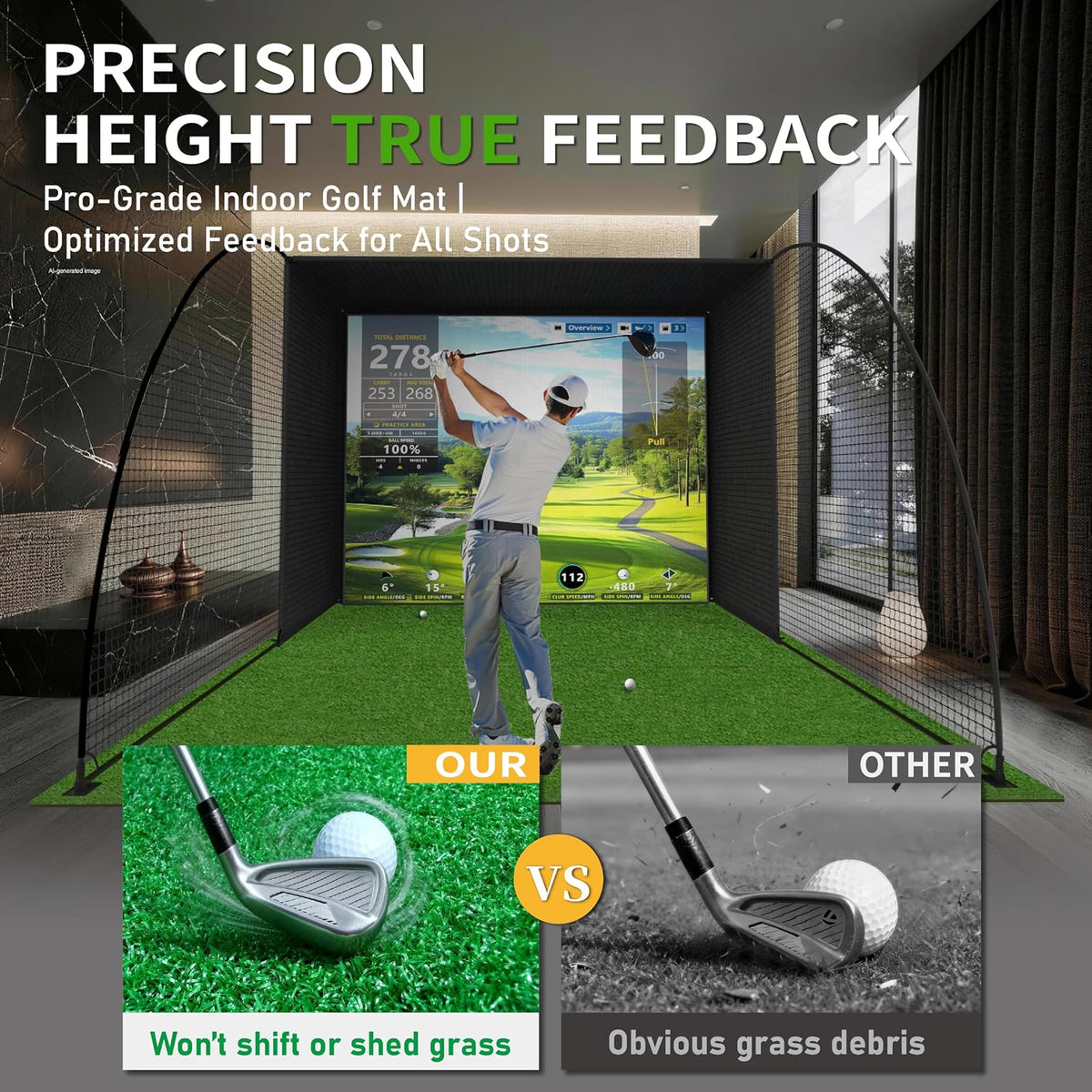 8mm High Golf Simulator Turf Mat with 3mm EVA Cushioned Backing, Dual Layer Golf Hitting Turf for Driving, Chipping, Putting, Practice Mat for Indoor Simulator Backyard, 10x6FT Total Coverage