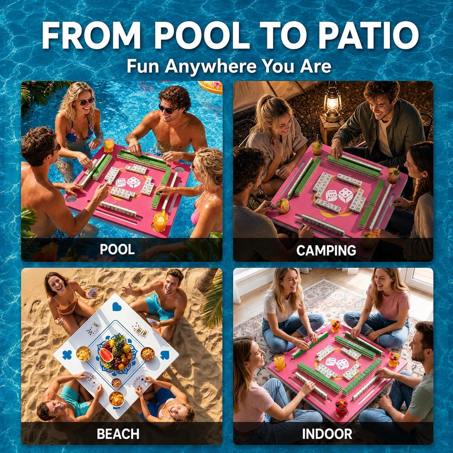 Double-Sided Floating Mahjong Table for Pool, Beach, Camping, Hot Tub, Party, Indoors