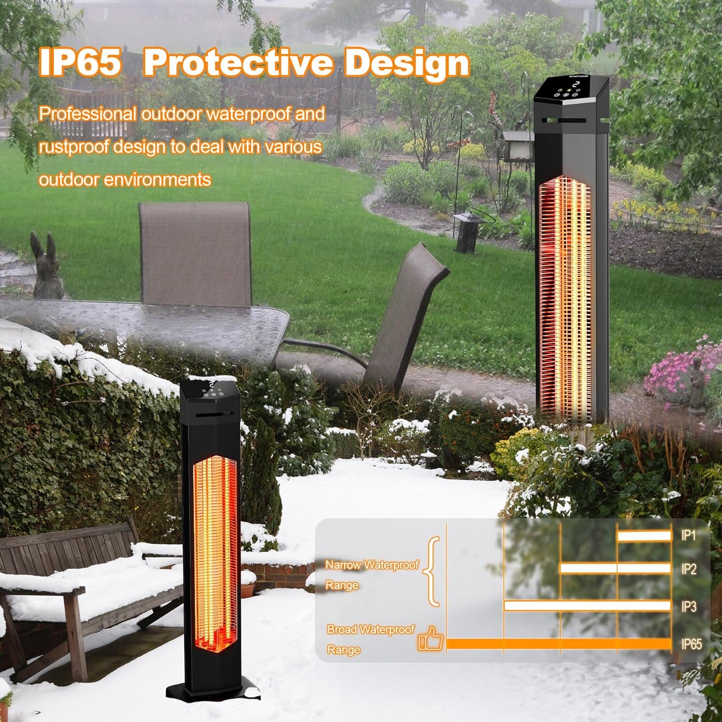 Patio Heater for Outdoor Use, 1500W Electric Space Heater Indoor, Portable Infrared Heater with Remote, 12H Timer, Waterproof, Tower Heater for Room,