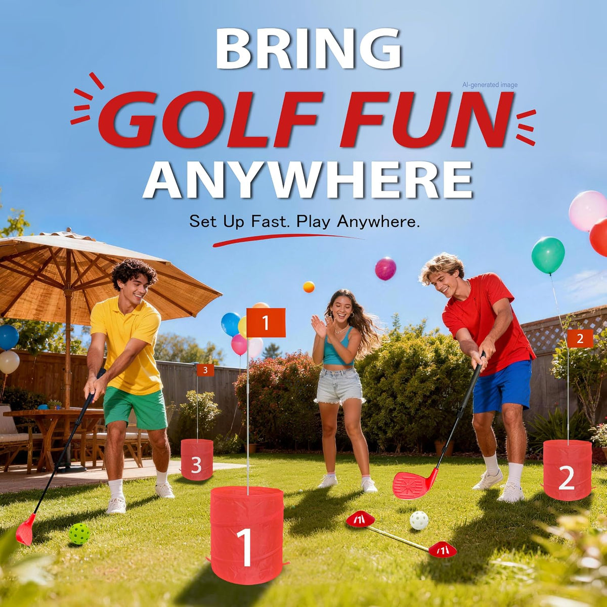 Golf Game Set, 3 Hole Backyard Golf with Adjustment Clubs/Carry Bag