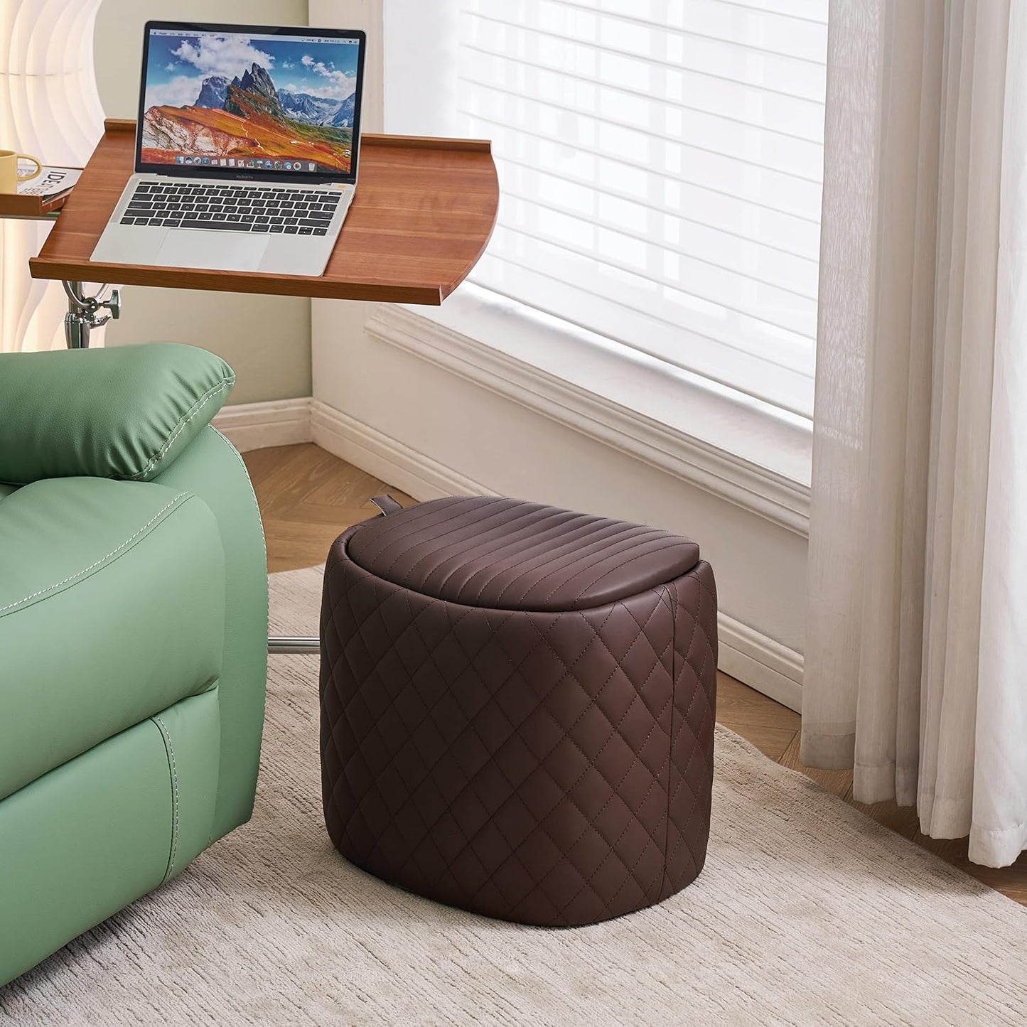 Faux Leather Ottoman for Living Room with Storage