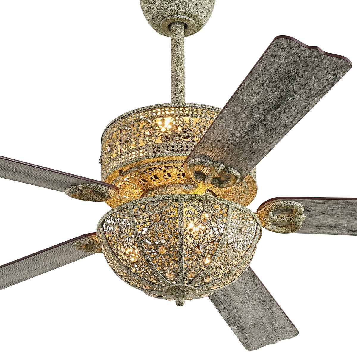 52 Inch Distressed Turquoise Chandelier Ceiling Fan with Light and Remote