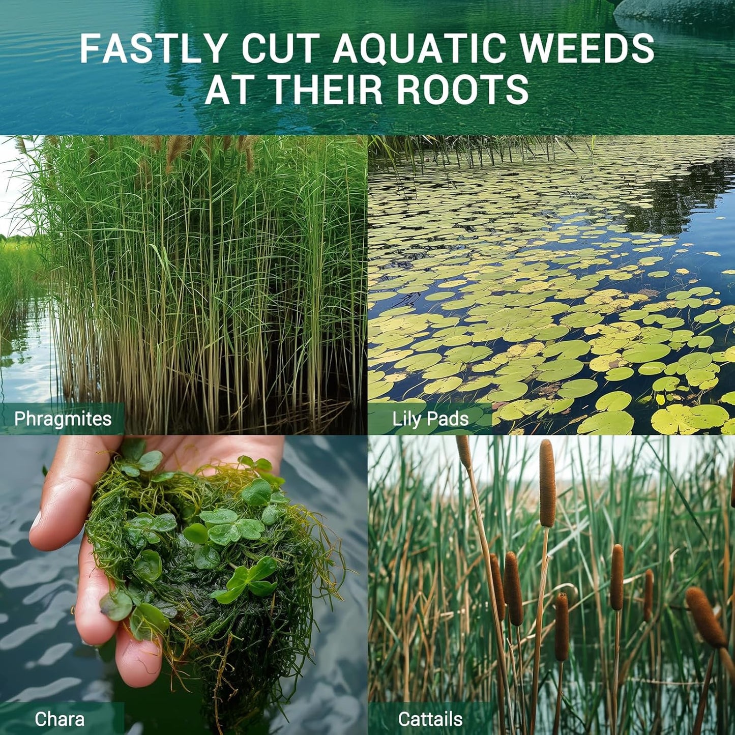 Lake Weed Cutter, 27'-41' Aquatic Pond Plant Cutting Tool, Pond Rake with 3 Adjustable Cutting Angles, 30ft Thicker Rope, Sharp Blades Shear Cattail,