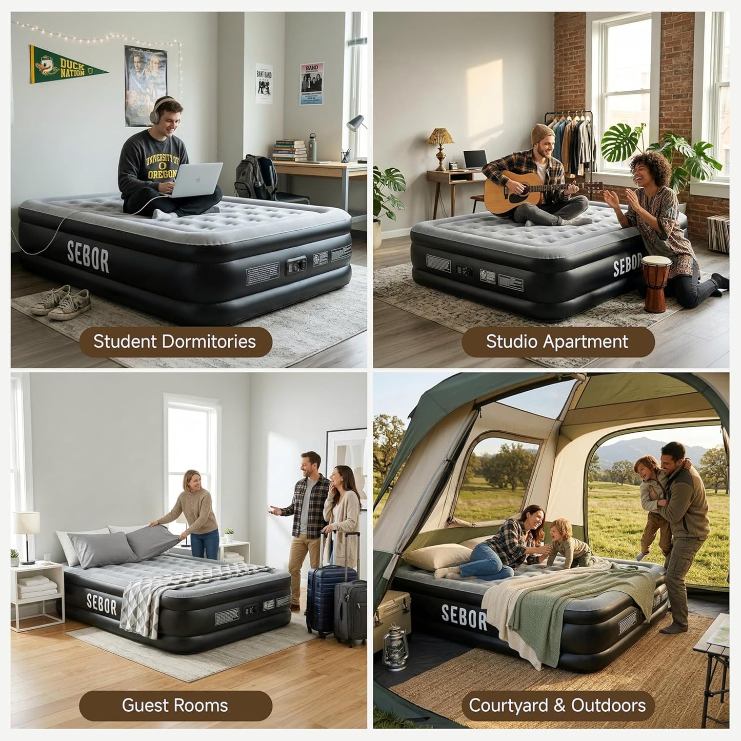 Air Mattress Queen with Built-in Pump 18", Comfortable Self-Inflating Air Mattress with High-Speed Pump, Durable Blow Up Mattress Queen with Storage Bag for Guests, Camping, Travel