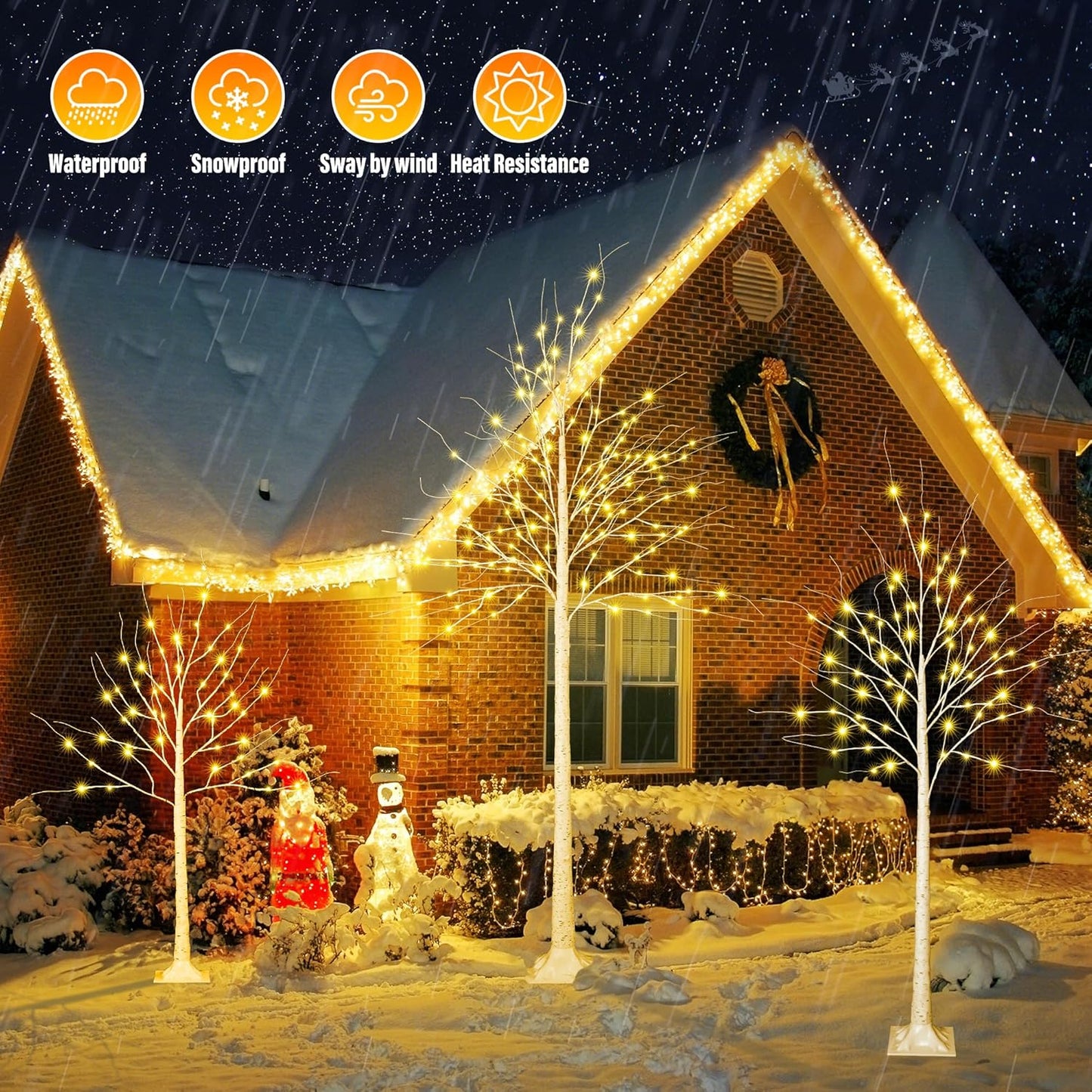 iBaycon 4Ft 6Ft and 8Ft Birch Tree, Set of 3 Lighted Birch Tree LED Artificial Tree with 8 Modes Timer, Prelit Light Up Trees for Indoor and Outdoor