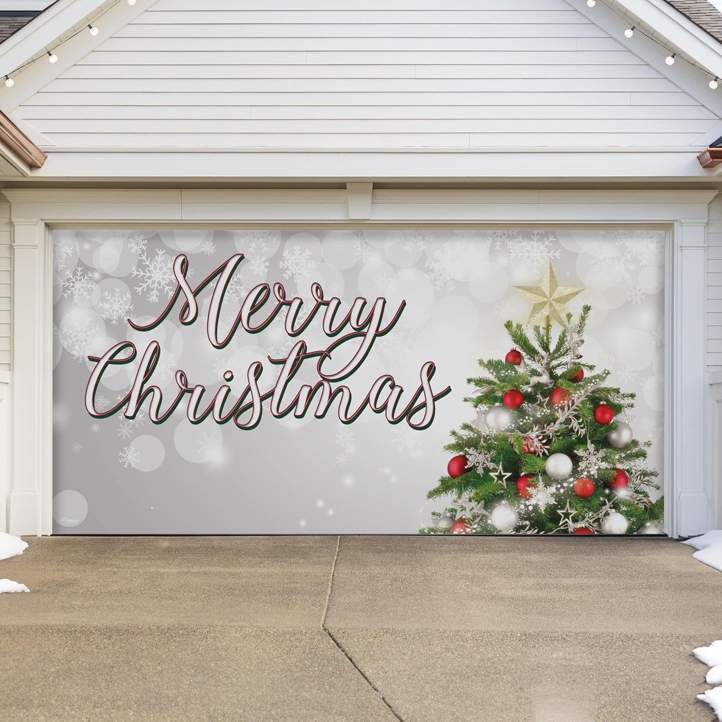 My Door Decor - 7'x 16' Joyful Merry Christmas Tree Double Garage Door Banner - Festive Holiday Cheer Dcor