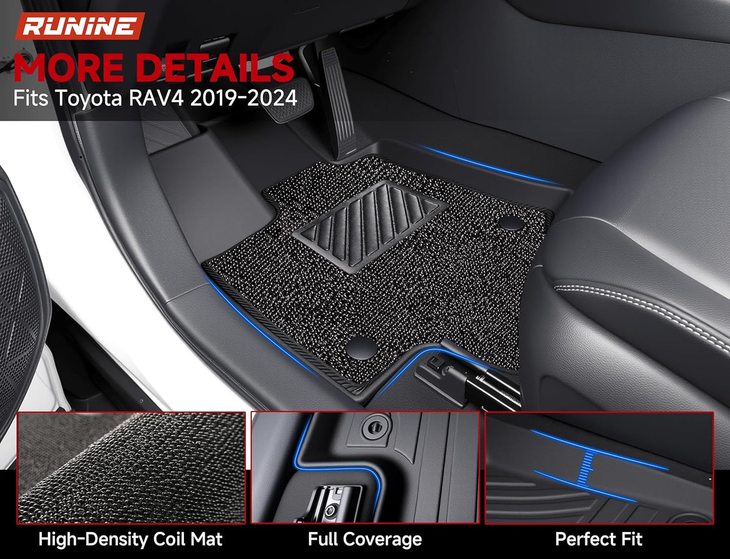 Floor Mats & Cargo Liner Set for Toyota RAV4 2019-2025, Full Coverage Interior Protection with Trunk Mat, Backrest Protector & Door Sill Guards, All Weather TPE Waterproof Anti-Slip Custom Fit