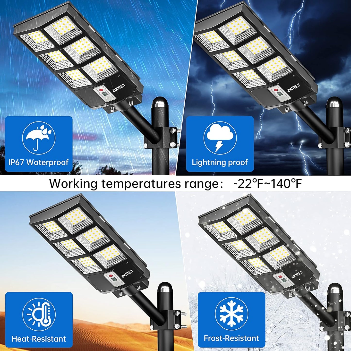 JAYNLT 200W Solar Street Lights Outdoor, Solar Parking Lot Lights Dusk to Dawn, Waterproof 6500K Solar Flood Lights with Motion Sensor for Yard,