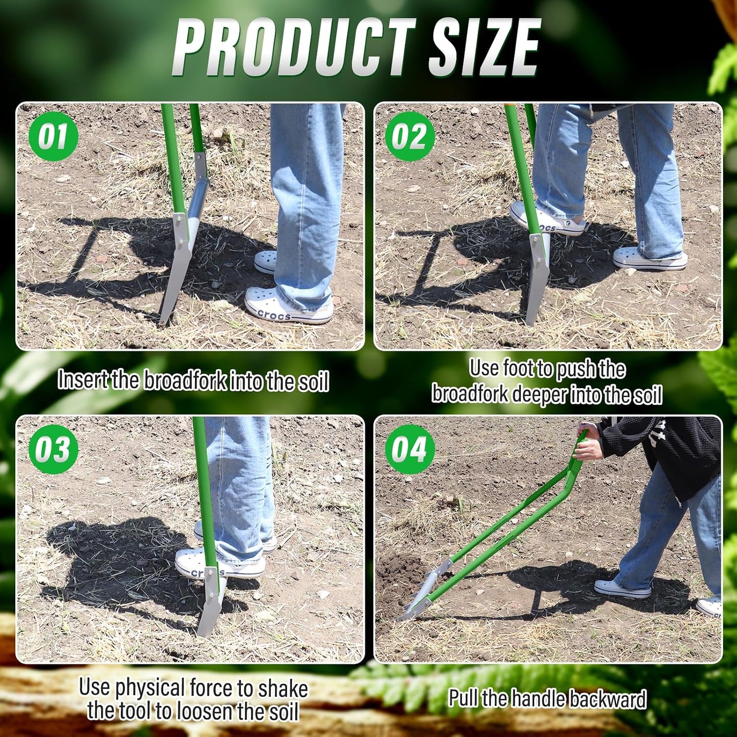 VASALAID Broadfork 5-Tine Broad Fork for Gardening Ergonomic | Heavy Duty Broadfork Tool for Gardening Cultivating Farm Garden Digging Crushing Aerate Soil (Patent Pending) Green