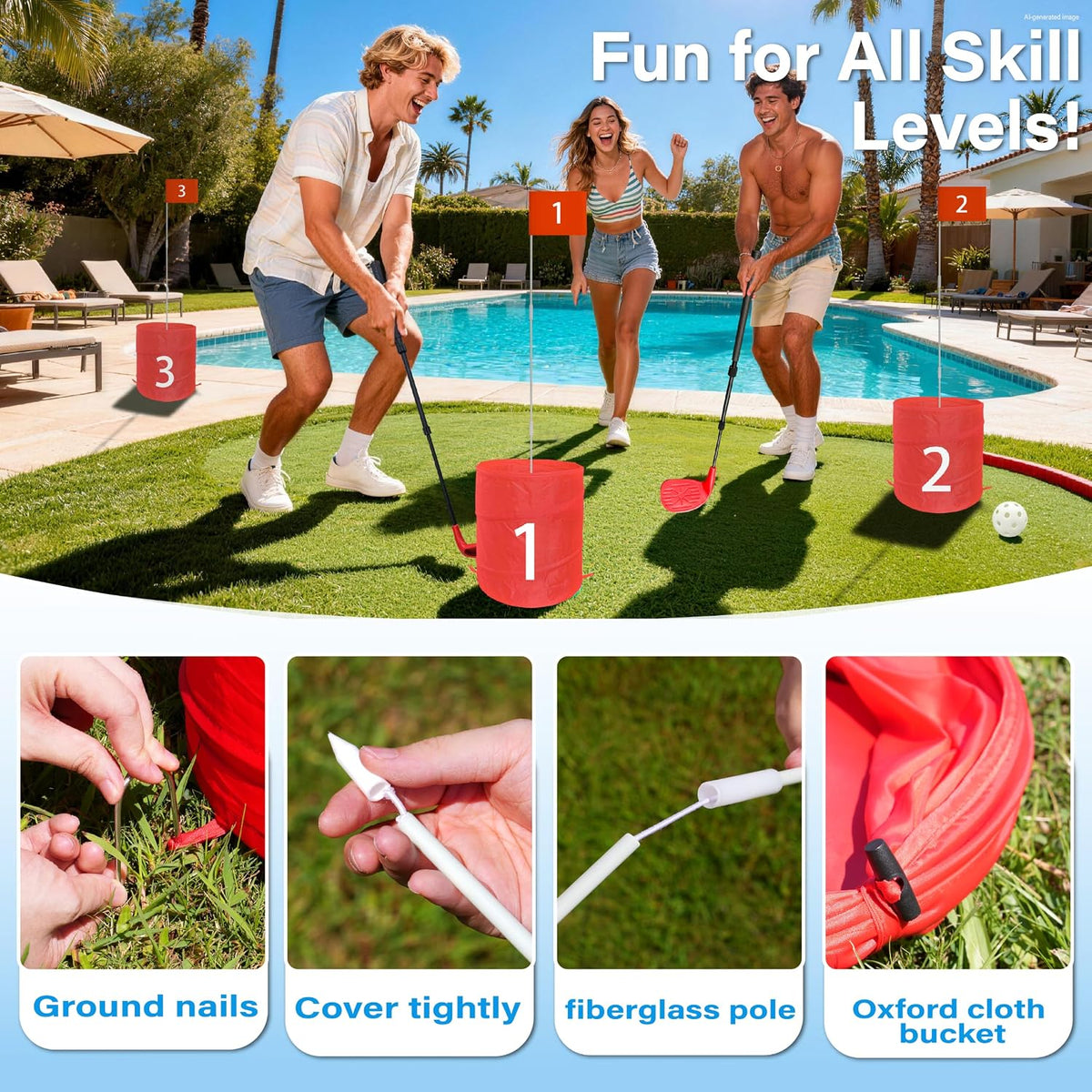 Golf Game Set, 3 Hole Backyard Golf with Adjustment Clubs/Carry Bag