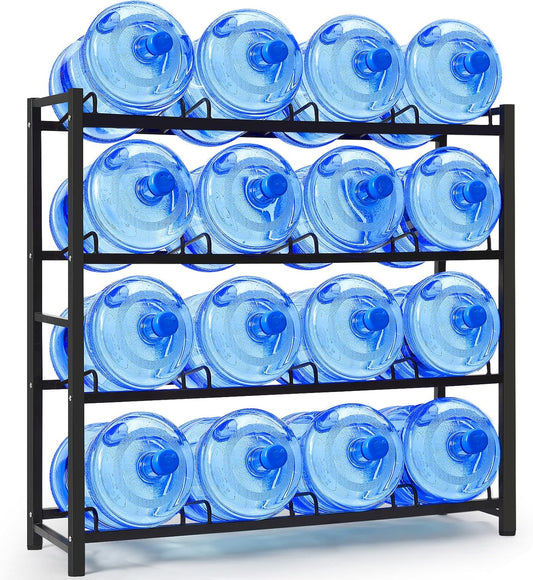 5 Gallon Water Jug Holder Stand for 16 Slots, 4 Tier, 5 Gallon Water Jug, Thicken Heavy-Duty Water Cooler Jug Rack for Kitchen Office Home Garages