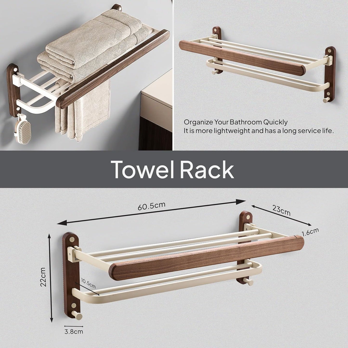 Luxury Walnut Aluminium Bathroom Accessories Shower 7 Pieces Set, Including Shower Rack, Hook, Corner Rack