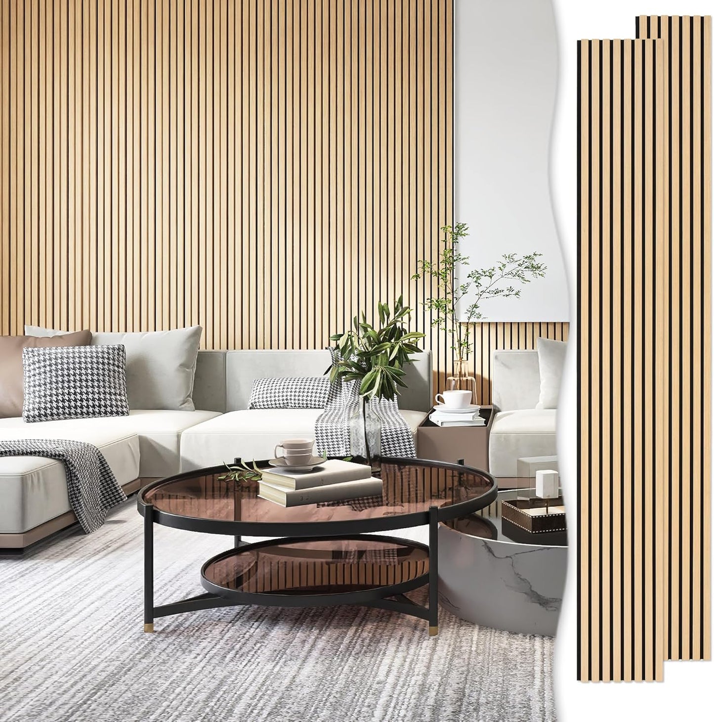 Acoustic Wood Veneer Slat Wall Panels for Interior Wall and Ceilings Decor | Sound-Absorbing Felt Board | 3D Sound Proof Decorative Panels | 94.49 x