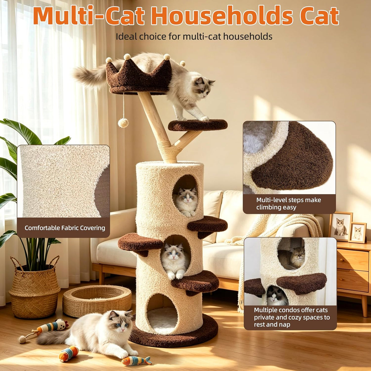Tall Cat Tree Tower: 62.99 Inch Multi‑Level Condo for Indoor Cats