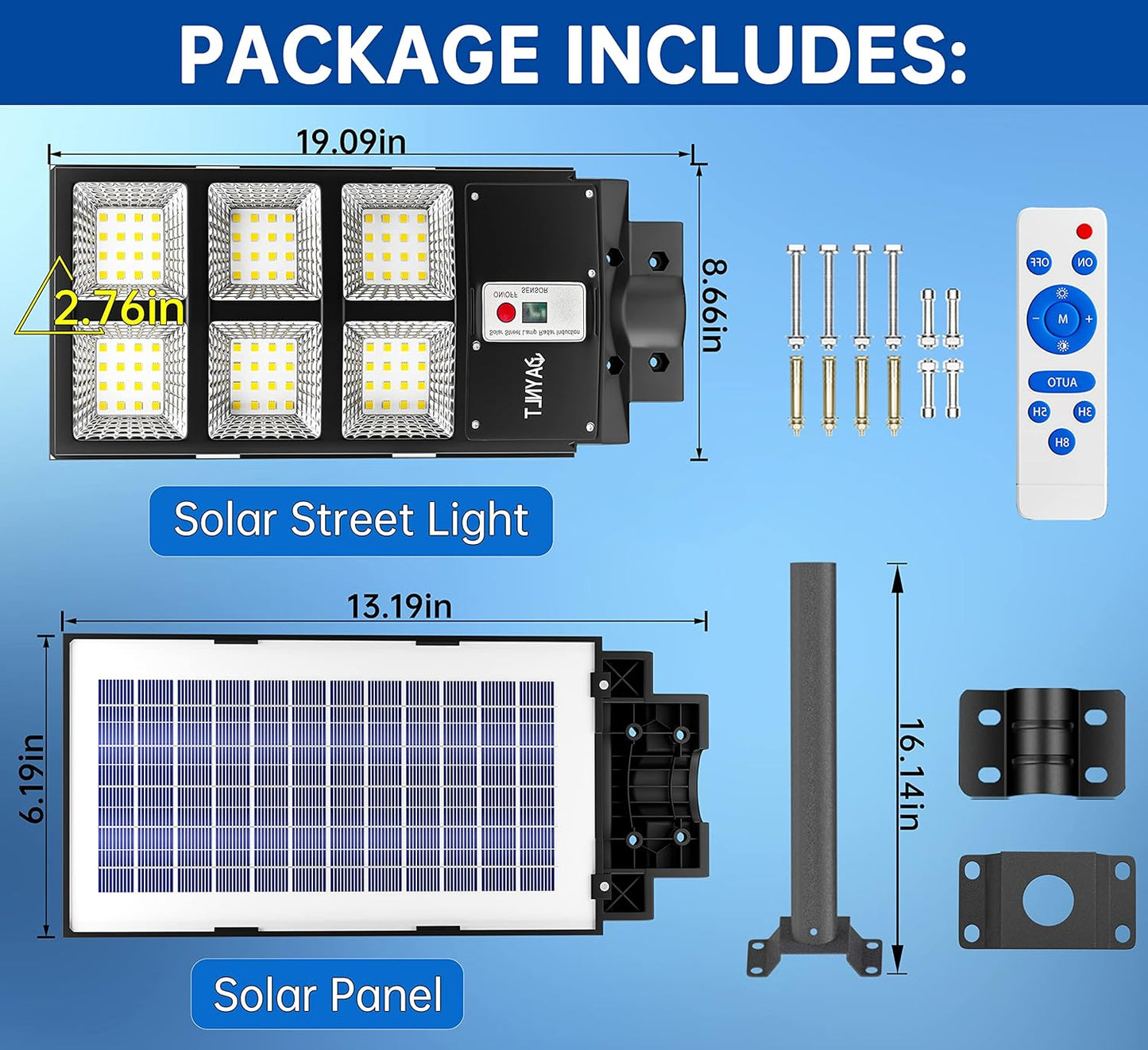 JAYNLT 200W Solar Street Lights Outdoor, Solar Parking Lot Lights Dusk to Dawn, Waterproof 6500K Solar Flood Lights with Motion Sensor for Yard,