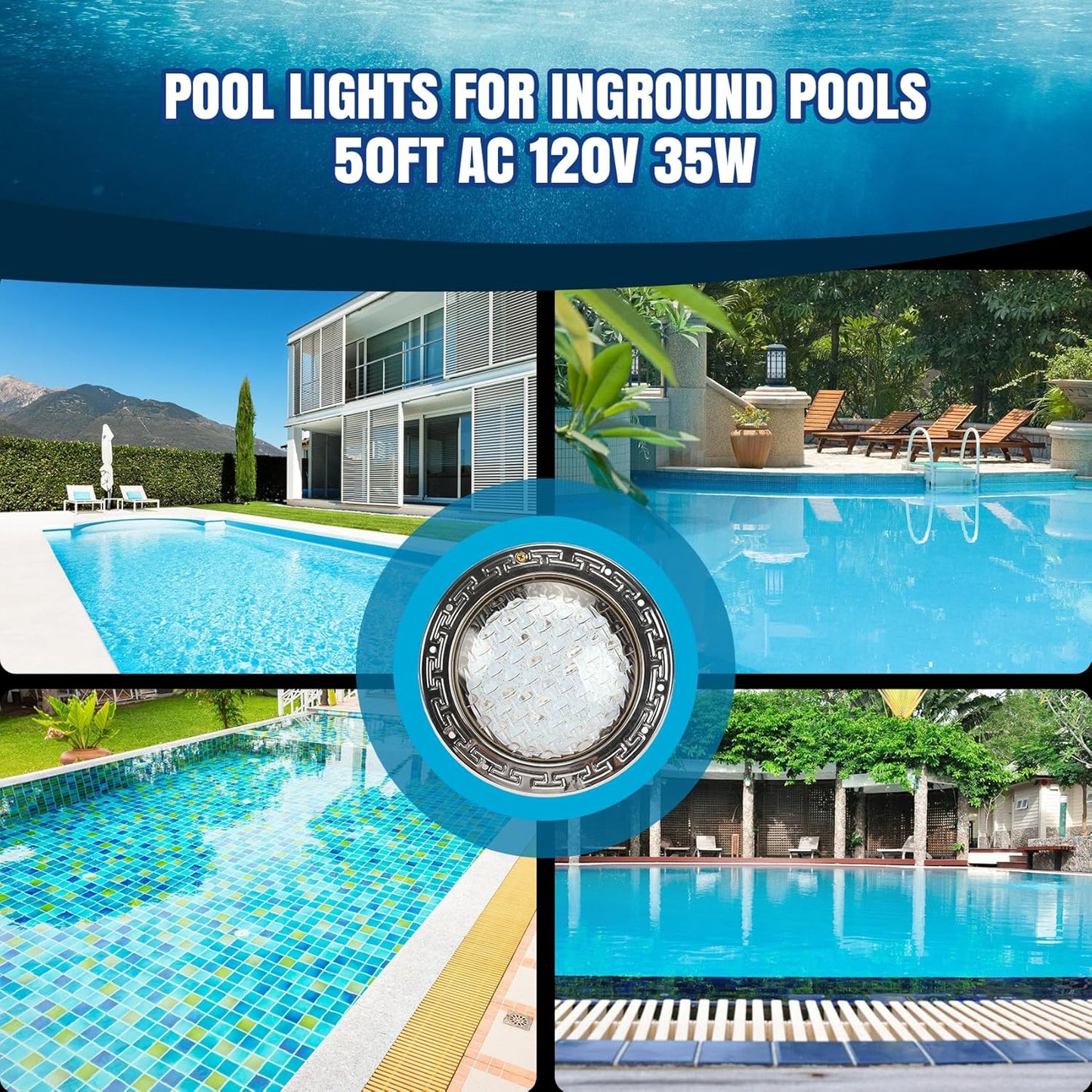 LED Pool Lights for Inground Pools, 120V Pool Lights White, 10 inch LED Pool Light Suitable for 10 Inch Wet Nic