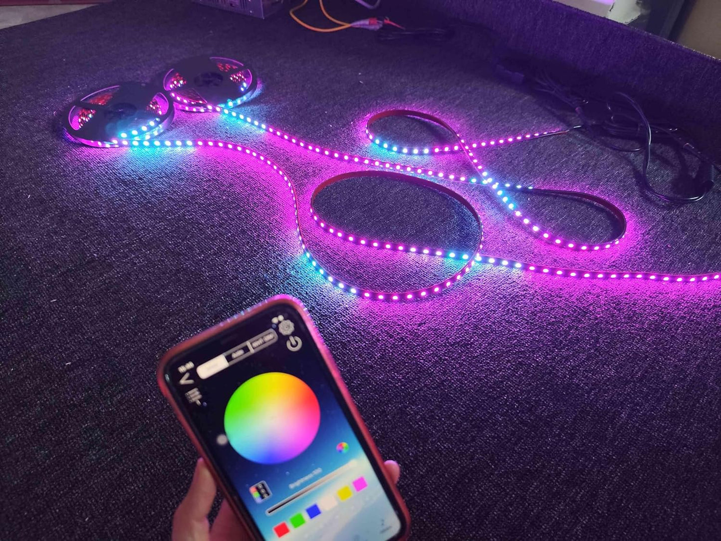 Vehicle Lighting, 6PCS 4FT 48" 1.2Meters Single Row Tinted, Multi-Color LED Addressable Light Strips APP Remote for Car Truck Underbody Fender Grill Slingshot Rear Lighting