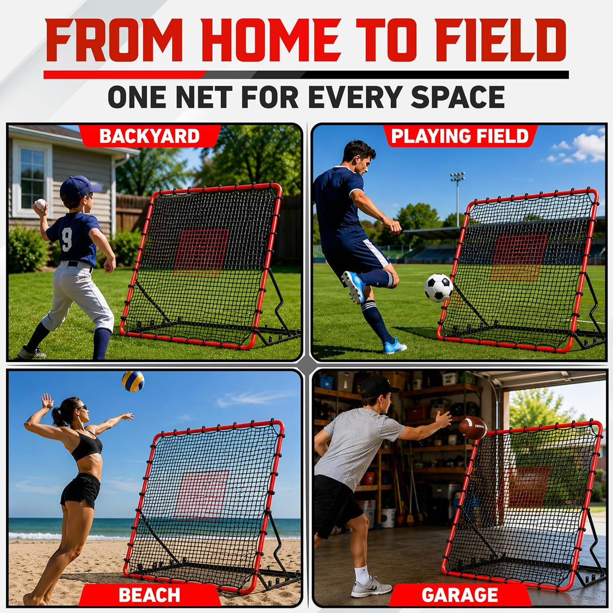 Baseball Rebounder Net, 4 x 4.5 ft, 4 Adjustable Angles