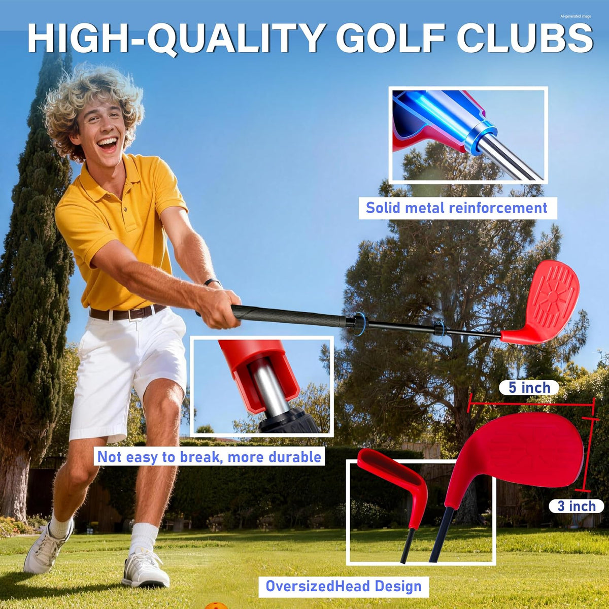 Golf Game Set, 3 Hole Backyard Golf with Adjustment Clubs/Carry Bag