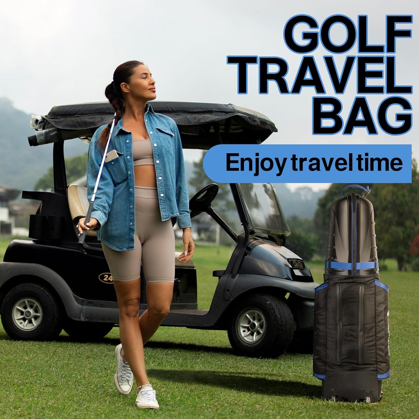 Hard Case Golf Travel Bag - Golf Travel Bag with Wheels & ABS Hard Case Top for Airlines with Password Lock, Easy to Maneuver