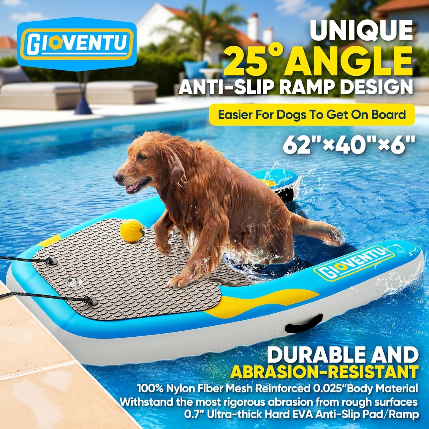 Dog Pool Ramp, Dog Boat Ramp Extra Large 62x40 Non-Slip EVA Inflatable Dog Float Floating Ramp Ladder for Pools Boats Docks, Safe & Easy Water Access