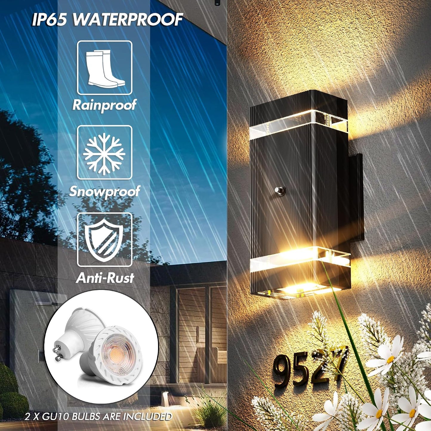 GEYANG Modern Exterior Wall Light: 14W 3000K Warm White Waterproof Dusk to Dawn Outdoor Lighting - Black Wall Lamp - Up and Down Lighting for Garage Yard Patio Entryway - 4 Pack dusk to dawn 4