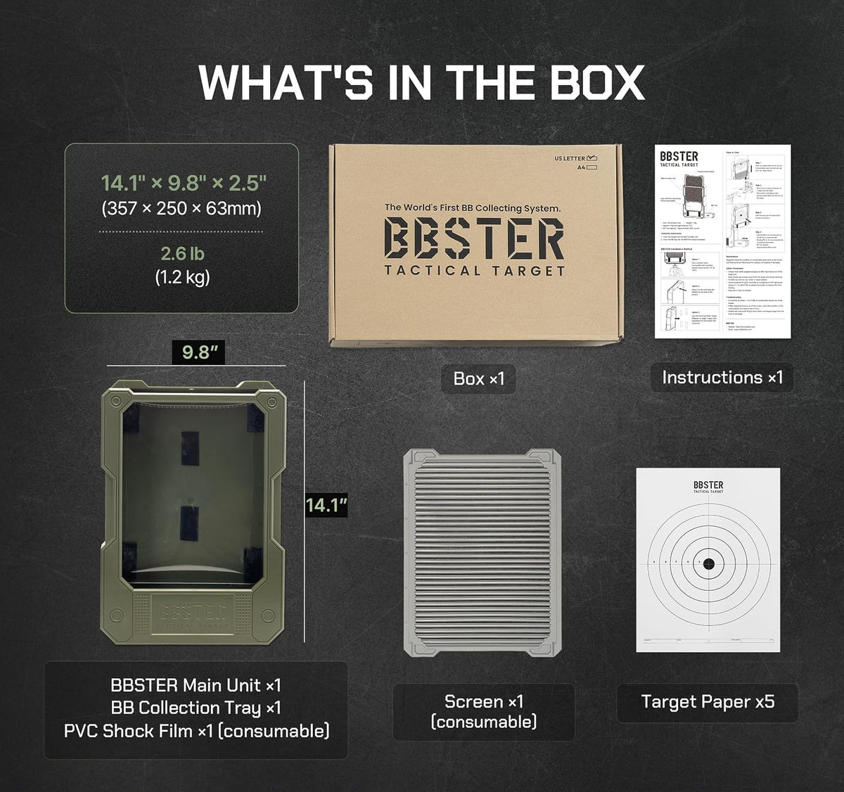 BBSTER Airsoft Target, World's First BB Collecting Target, Polycarbonate Body, Dual Shock-Absorbing Trap for 400+ FPS, Fully Mechanical BB Collecting System, Designed in California.