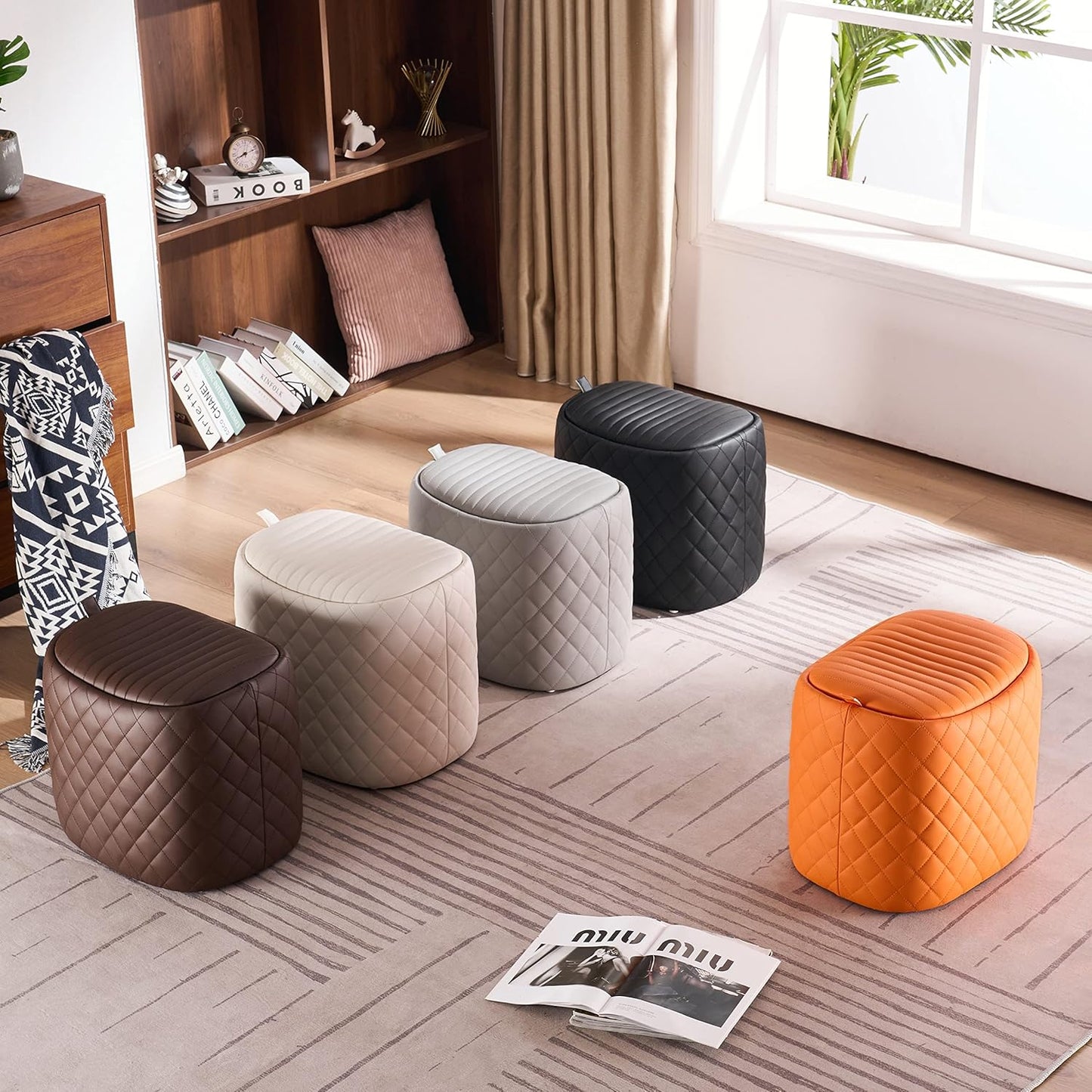 Faux Leather Ottoman for Living Room with Storage