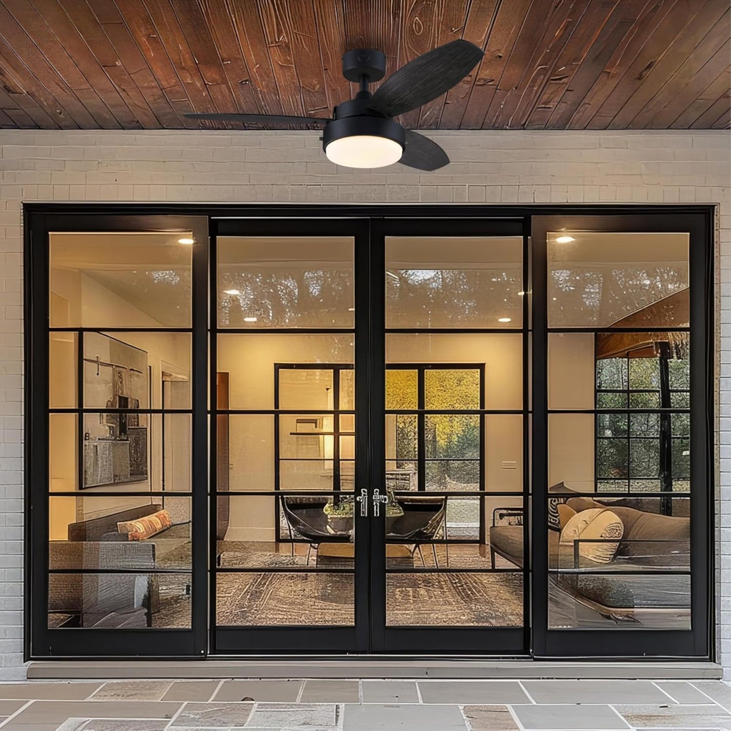 Westinghouse Lighting Alloy Contemporary Indoor/Outdoor Ceiling Fan, LED Light Fixture with Opal Frosted Glass, 42 Inch, Matte Black Finish