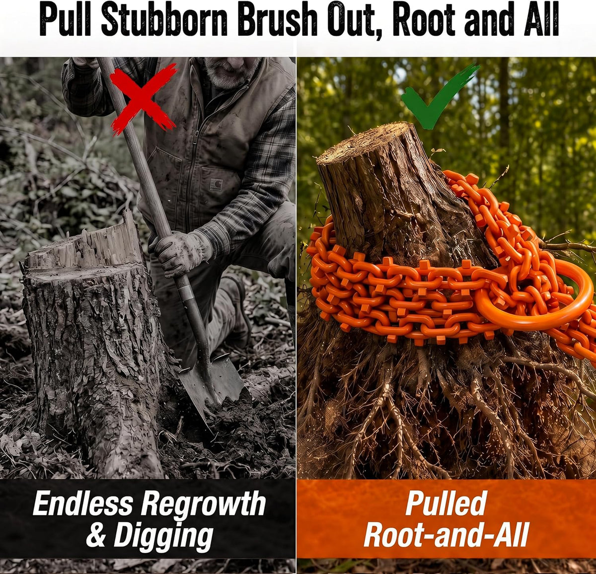 WARLION 5ft Heavy Duty Brush Puller Chain, Triple-Chain Root Extractor