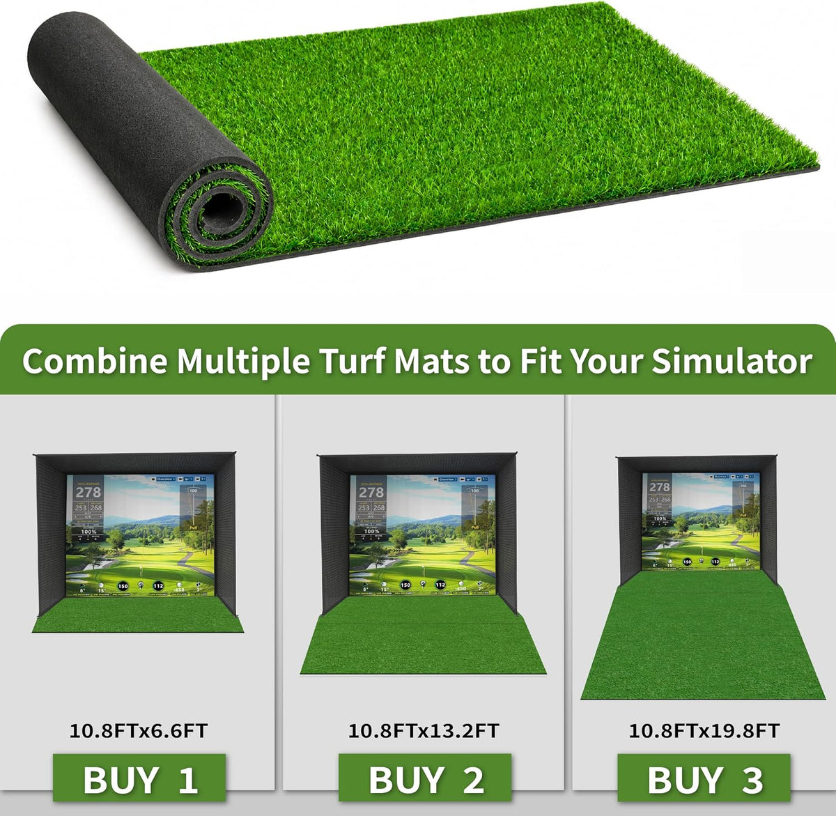 8mm High Golf Simulator Turf Mat with 3mm EVA Cushioned Backing, Dual Layer Golf Hitting Turf for Driving, Chipping, Putting, Practice Mat for Indoor Simulator Backyard, 10x6FT Total Coverage