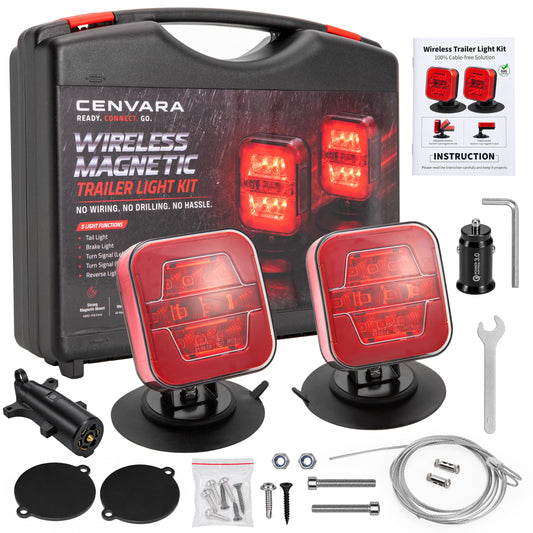 Wireless Magnetic Trailer Lights, Rechargeable USB-C Tow Light Kit 2 Mounting Options | 30s Magnetic Mount | 100ft Stable Range | USB-C 9H Runtime | IP67 Waterproof | 5 Light Functions