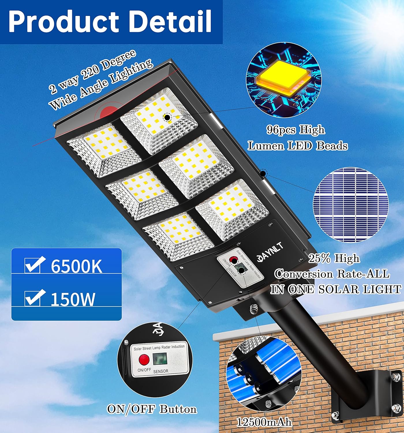 JAYNLT 200W Solar Street Lights Outdoor, Solar Parking Lot Lights Dusk to Dawn, Waterproof 6500K Solar Flood Lights with Motion Sensor for Yard,