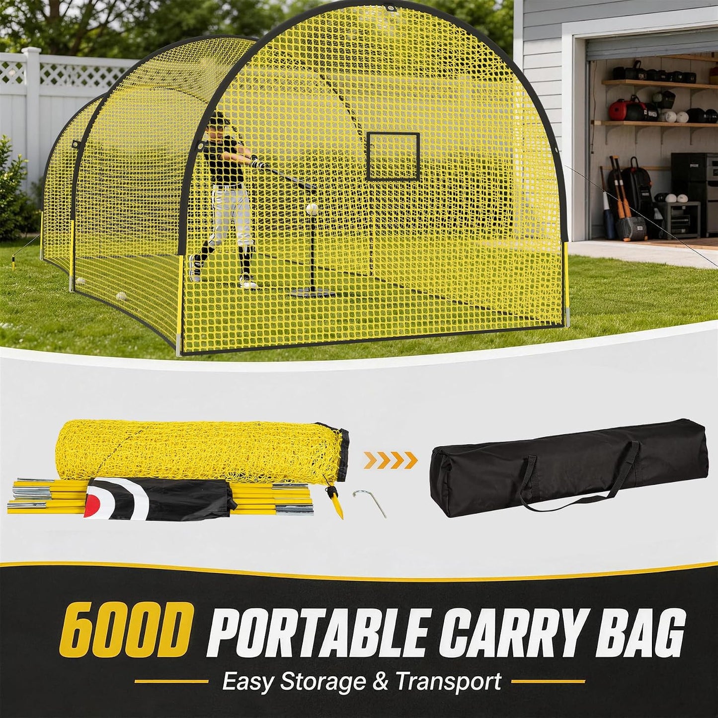 Baseball Batting Cage, 22 FT/30 FT Batting Cages for Backyard | Impact & Weather Resistant 5-Ply Net, Portable Carry Bag, Pitching Machine Compatible, Backyard, Field, Training Facility Use 22 x 12 x 8 FT