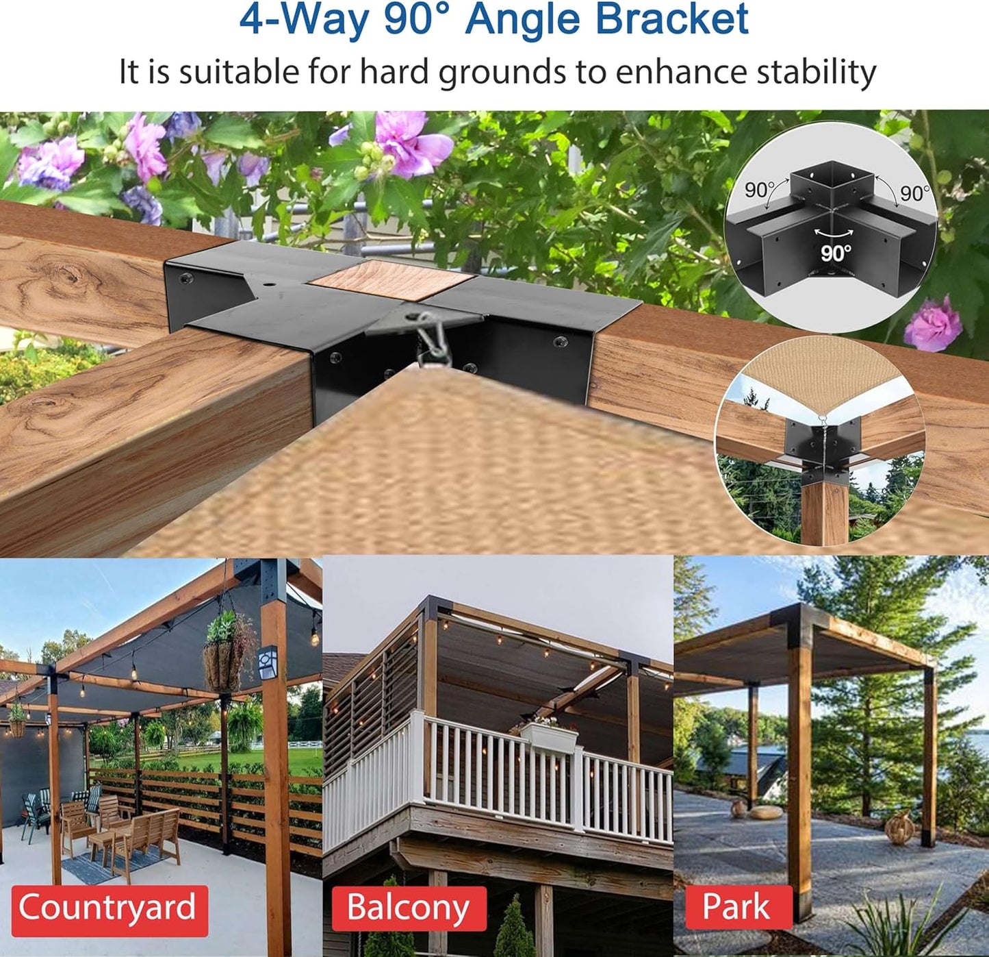 4x4 Post Base Stainless Steel - 4-Way Large Right Angle Corner Base Bracket Post Anchors with Screws for Wood Beams Lumbers