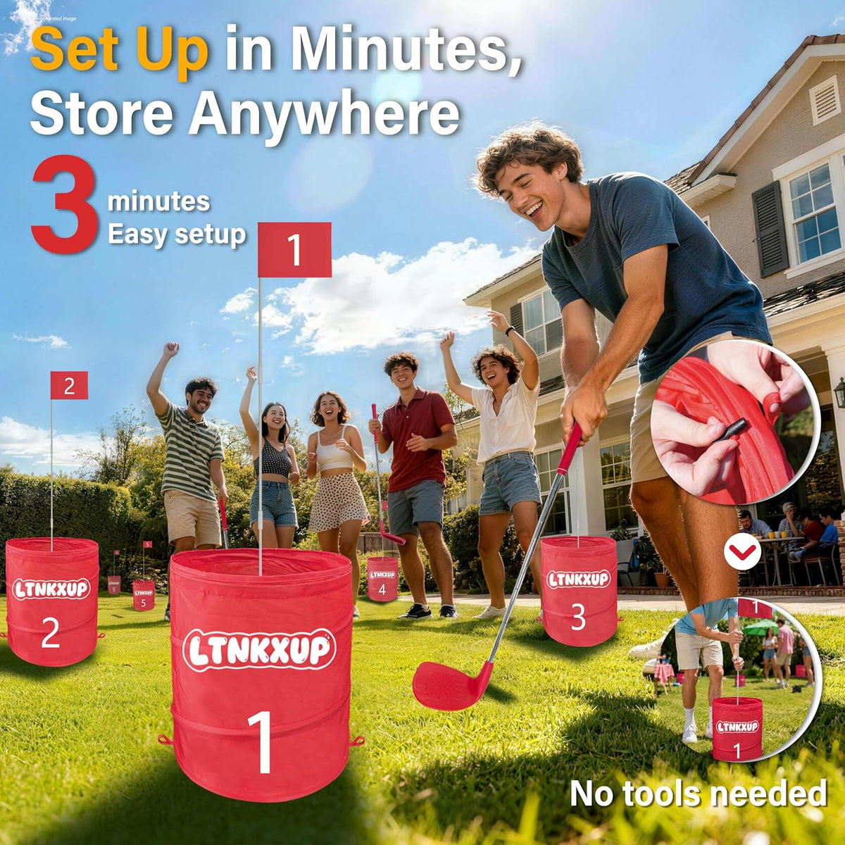 6-Hole Portable Golf Game Set with 3 Right Clubs, Carry Bag