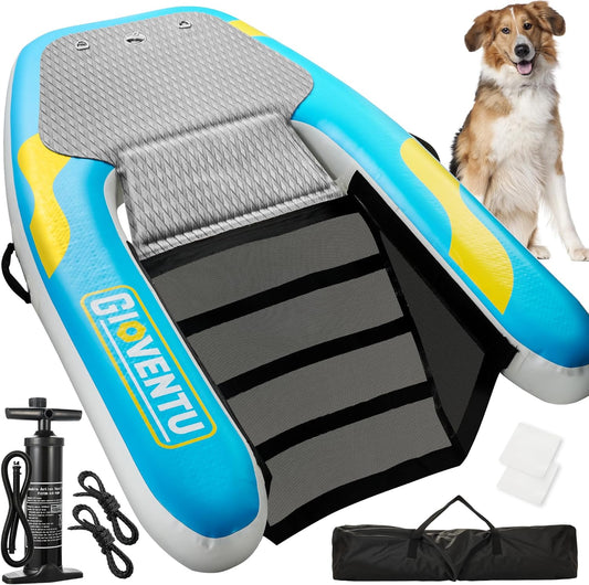 Inflatable Dog Pool Float Ramp, 62&#34;x 40&#34; Floating Non-Slip EVA Pad Dog Water Ramp Ladder for Large Dogs Up to 220LBS, Includes Pump, Storage