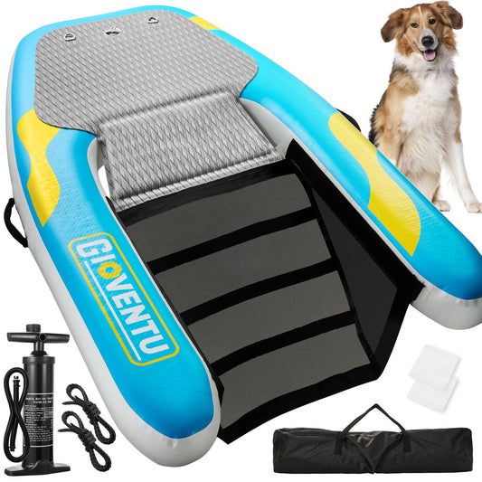 Inflatable Dog Dock, 62"x 40" Floating Non-Slip EVA Pad Dog Water Ramp Ladder, Up to 220LBS, Blue, PVC+EVA