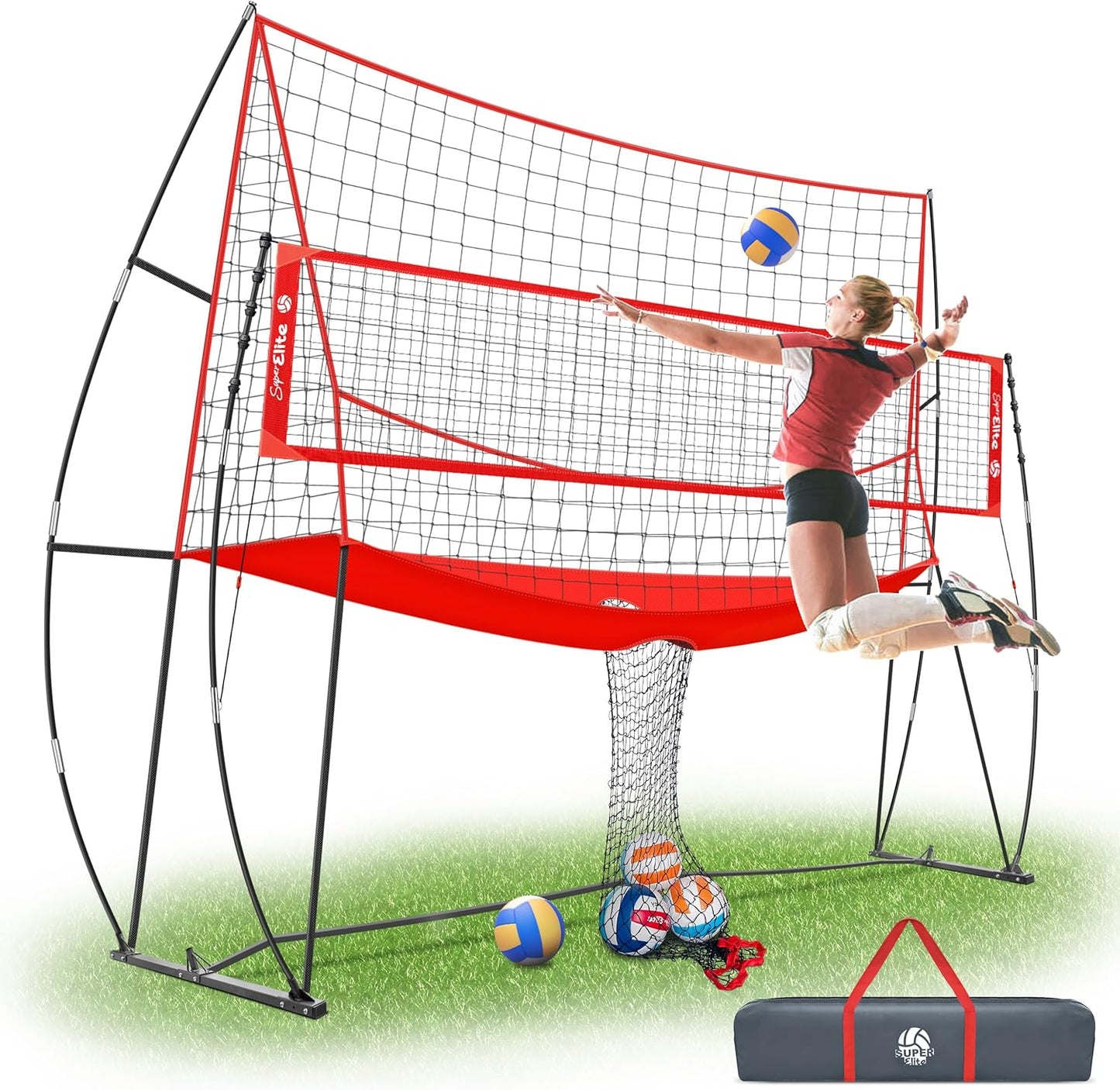 JOLORLY 12x11 ft Large Volleyball Practice Net Station with 5 Adjustable Heights for Backyard, Outdoor, Indoor Training Equipment System Freestanding